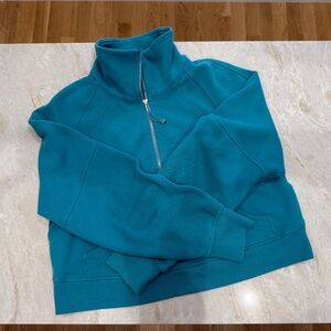 Scuba Cropped Oversized Half-Zip Hoodie, M/L, teal